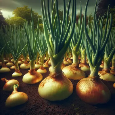 Ailsa Craig Sweet Onion growing in a garden