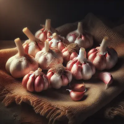 Inchelium Red Softneck Garlic growing in a garden