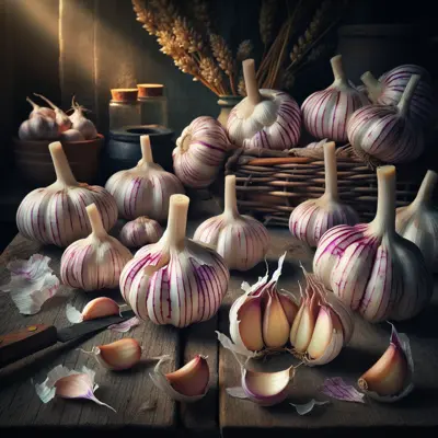 Music Hardneck Garlic growing in a garden