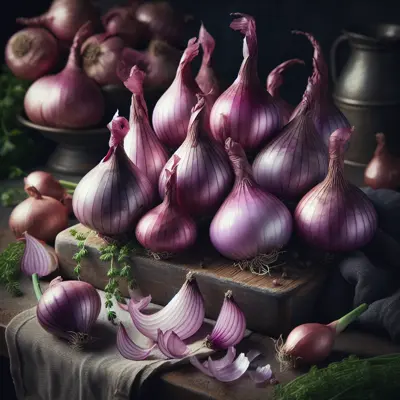 Purple de Lautrec Shallot growing in a garden