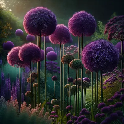 Purple Sensation Allium growing in a garden