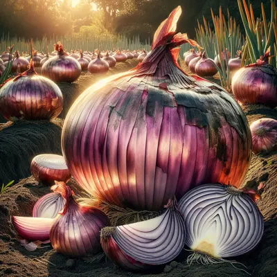 Purple Top Walla Walla growing in a garden