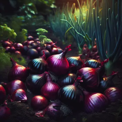 Red Burgundy Onion growing in a garden