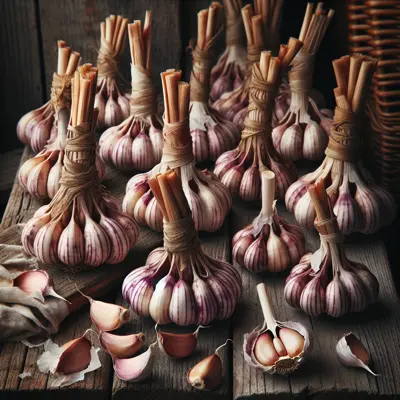 Spanish Roja Garlic growing in a garden