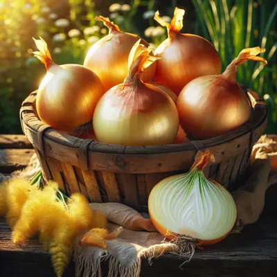 Yellow Granex Onion growing in a garden