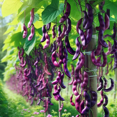 Cherokee Purple Pod Bean growing in a garden