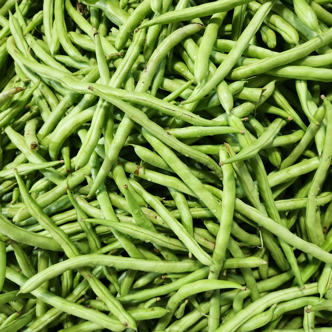 a pile of green beans sitting next to each other