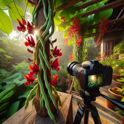 Scarlet Runner Bean growing in a garden