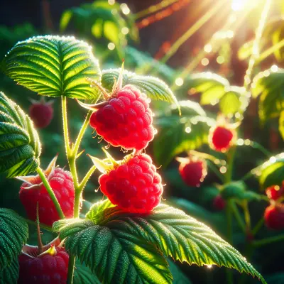 Everbearing Red Raspberry growing in a garden