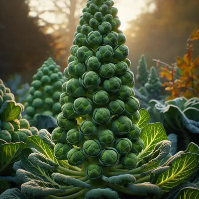Brussels Sprouts 'Long Island Improved' growing in a garden