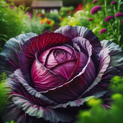 Cabbage 'Red Express' growing in a garden