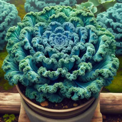 Dwarf Blue Curled Kale growing in a garden