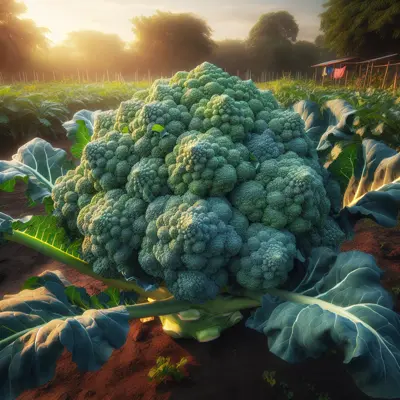 Green Goliath Broccoli growing in a garden