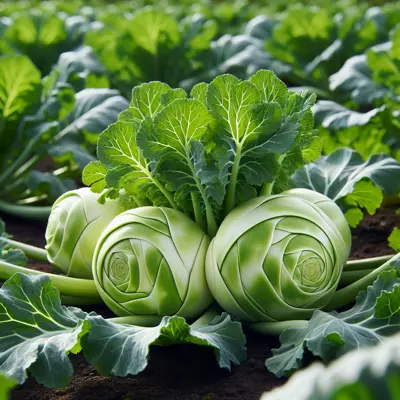 Kohlrabi 'Early White Vienna' growing in a garden