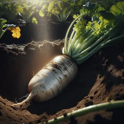 Radish 'Daikon 'Miyashige' growing in a garden