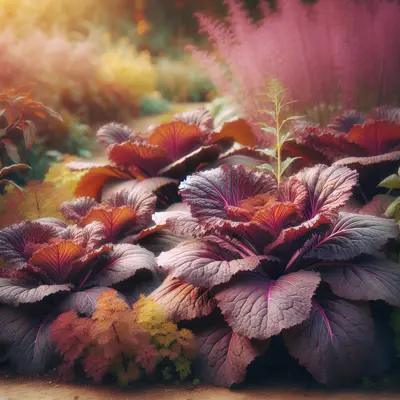 Red Giant Mustard growing in a garden