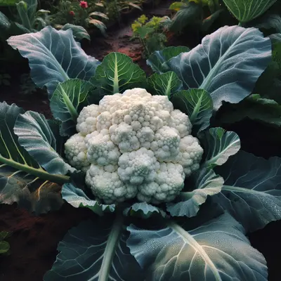 Snowball Y Improved Cauliflower growing in a garden