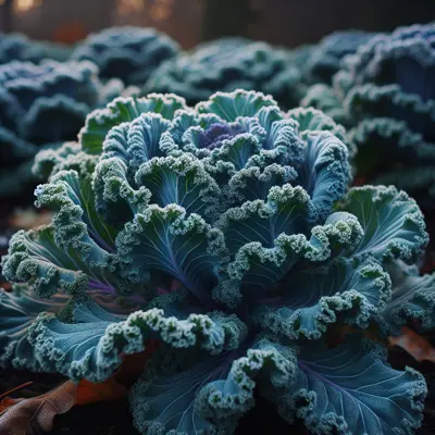 Vates Dwarf Blue Curled Kale growing in a garden