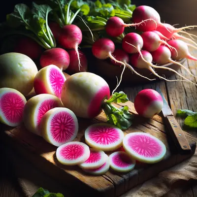 Watermelon Radish growing in a garden