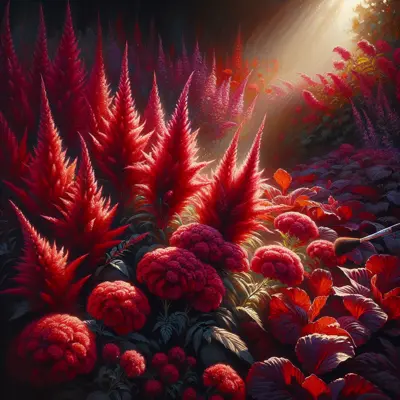 Celosia Red Chief growing in a garden