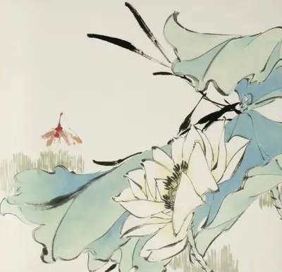 A delicate watercolor painting of a white lotus flower.