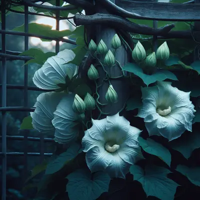 Moonflower growing in a garden