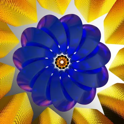 a computer generated image of a blue and yellow flower