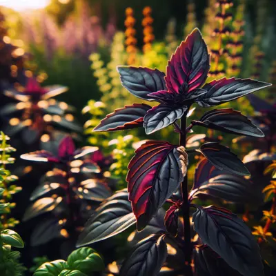 Chocolate Basil growing in a garden