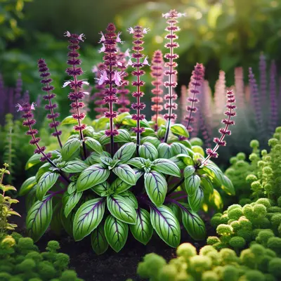 Cinnamon Basil growing in a garden