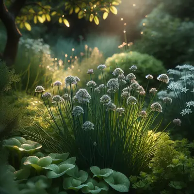Garlic Chives growing in a garden