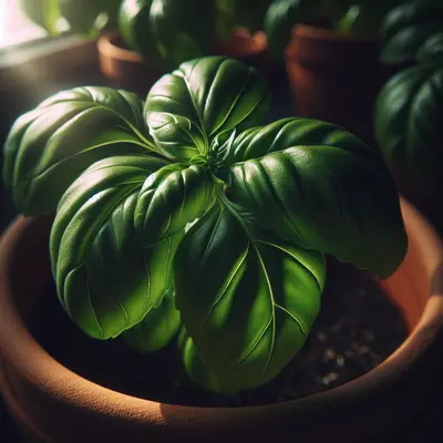 Genovese Basil growing in a garden