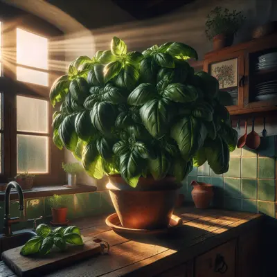 Italian Large Leaf Basil growing in a garden