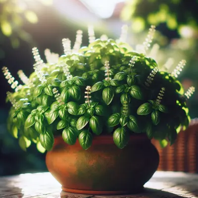 Lime Basil growing in a garden
