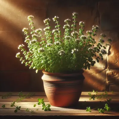 Origanum vulgare 'Hot & Spicy' growing in a garden