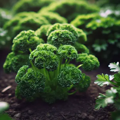 Petroselinum crispum 'Forest Green' growing in a garden