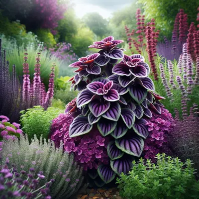 Purple Ruffles Oregano growing in a garden
