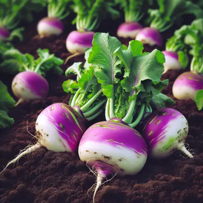 Purple Top White Globe Turnip growing in a garden