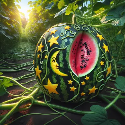 Moon and Stars Watermelon growing in a garden