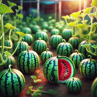 Tiger Baby Watermelon growing in a garden