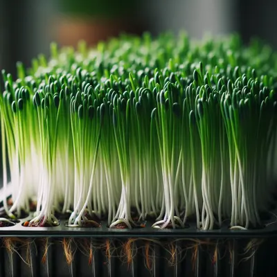 Chives Microgreens growing in a garden