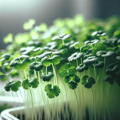 Cilantro Microgreens growing in a garden