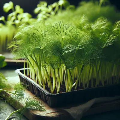 Fennel Microgreens growing in a garden