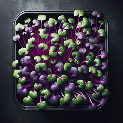 Purple Kohlrabi Microgreens growing in a garden