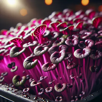 Red Cabbage Microgreens growing in a garden