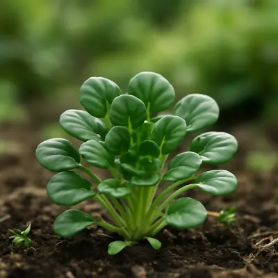 Tatsoi microgreen growing in a garden
