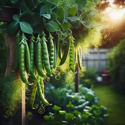 Green Arrow pea pods growing in a garden