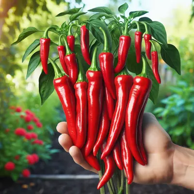 Cayenne 'Long Red Cayenne' growing in a garden