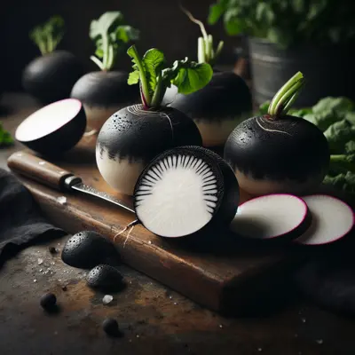 Black Spanish Round Radish growing in a garden