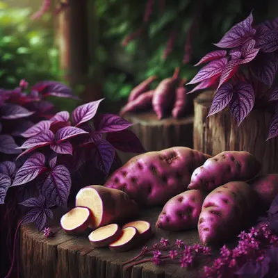 Kolibri Purple Sweet Potato growing in a garden