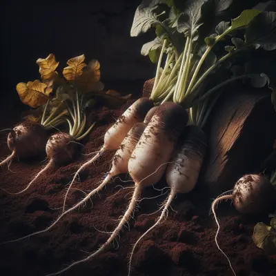 Long Black Spanish Radish growing in a garden